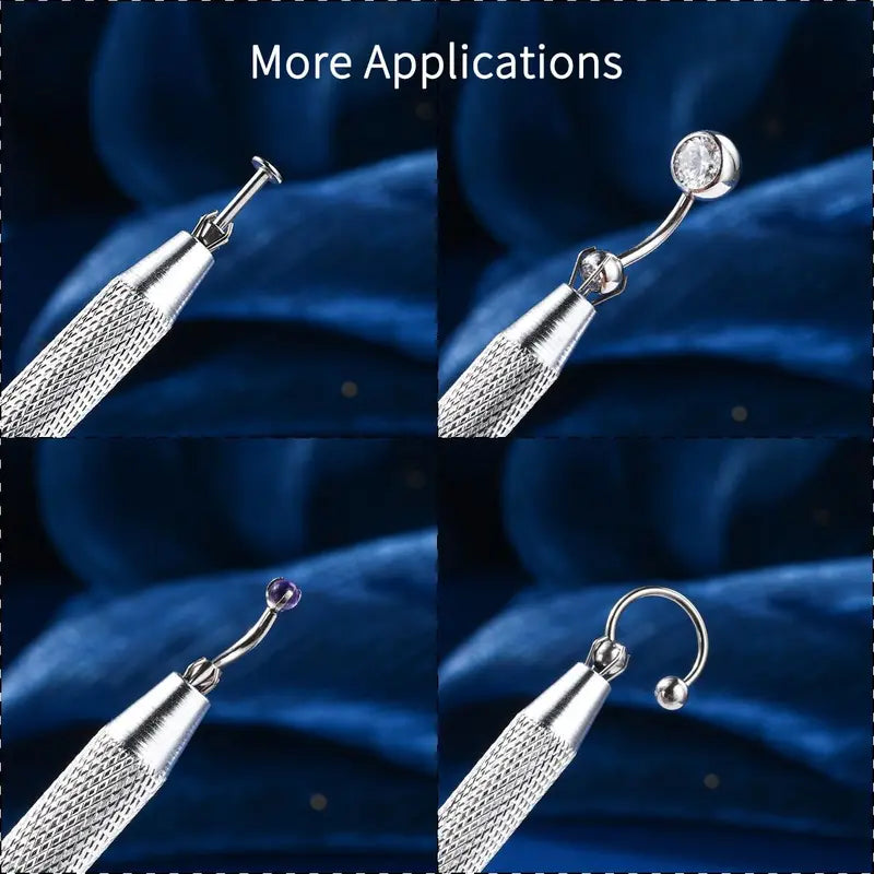 Oufer Push-in Style Quad Prong Bead Ball Holder, Body Jewelry Changer Kit 14/16G/18G/20G  for youer for Nose Piercing, Ear Piercing 6.4cm Stainless Steel Geometric Piercing Grabber Tool for Changing Jewelry, Piercing Tools For Jewelry Chnaging