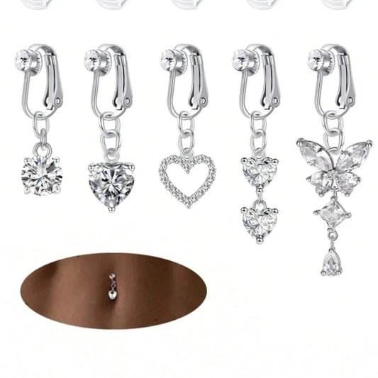 Fashion Faux Belly Ring, Cute Butterfly & Heart Design Fake Belly Button Piercing Clip on Belly Button Rings, Body Piercings, Body Jewelry for Women, Body Jewelry Accessory