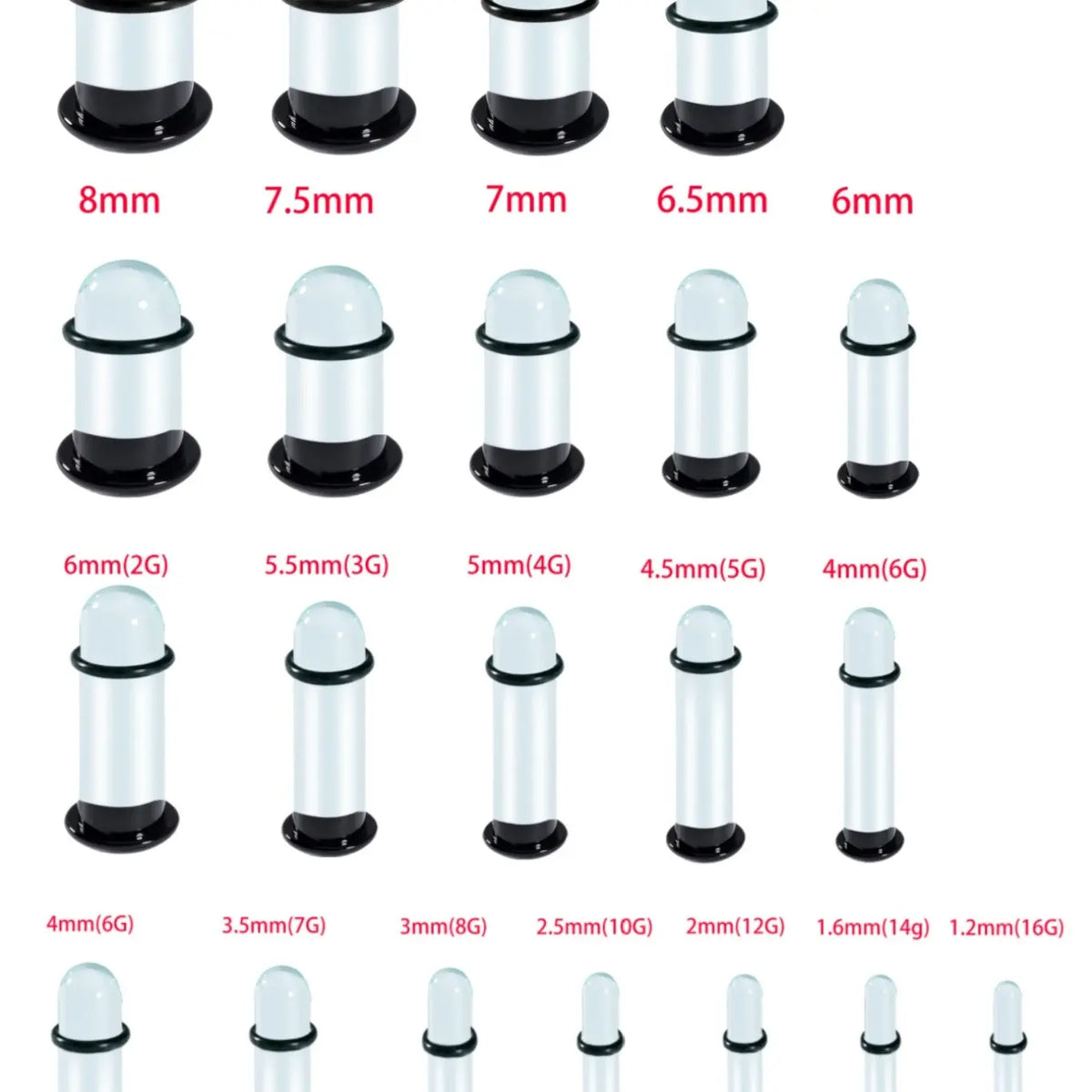 vanku Glass Ear Gauges Plugs Set (10/16/18pcs), Comfy Dead Stretching Plugs with Rubber Rings Ear Gauge Tunnels