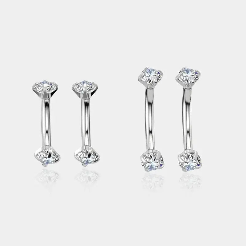 Oufer 2PCS Dainty CZ Internally Threaded Eyebrow Rook Piercing Stud Set in 316L Stainless Steel Hypoallergenic & Durable for Daily Wear