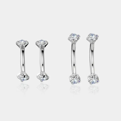 Oufer 2PCS Dainty CZ Internally Threaded Eyebrow Rook Piercing Stud Set in 316L Stainless Steel Hypoallergenic & Durable for Daily Wear