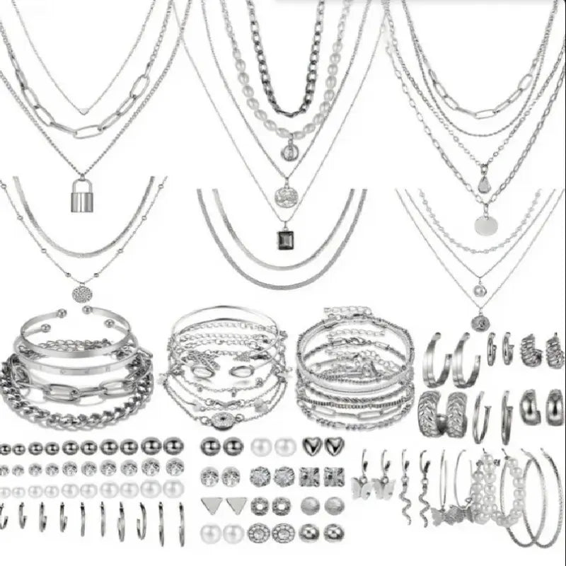Women's 108pc Mix & Match Western-Style Costume Jewelry - Gold Necklace, Earrings for Women, Bracelet, Ring, Heart Accents Add Sweet Western Charm, Valentine Gift for Birthday Parties, Gold Necklace Set, Accessories For Women