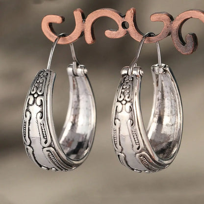 Bohemian Earrings, Silver Color Women's Earrings, Handmade Earrings, Gift for Her, Textured Silver Earrings, Fashion Jewelry, Stylish Jewelry, Hoop Shape Earrings, Fashionable Hoop Earrings, Hoops Shape Earrings