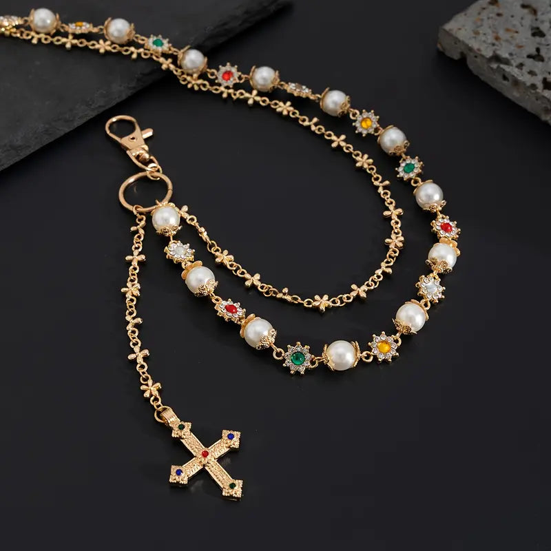 Men's Elegant Alloy Artificial Crystal Pendant Waist Chain - Casual Male Body Chain, Punk Keychain for Hip Hop Jeans, Daily Fashion Costume Jewelry for Valentine's Day, Easter Gifts
