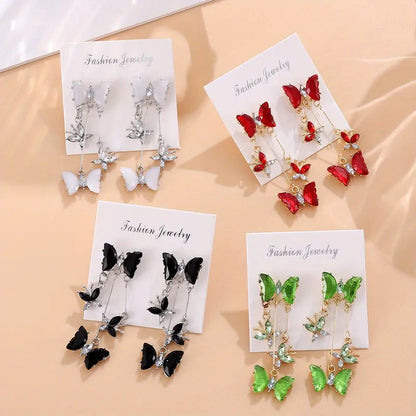Charm Butterfly Tassel Earrings - Vibrant Women Exquisite Shiny Rhinestone Butterfly Tassel Glitter Dangle Earrings Party, Proms, Music Festivals, And Holiday Wear Accessories
