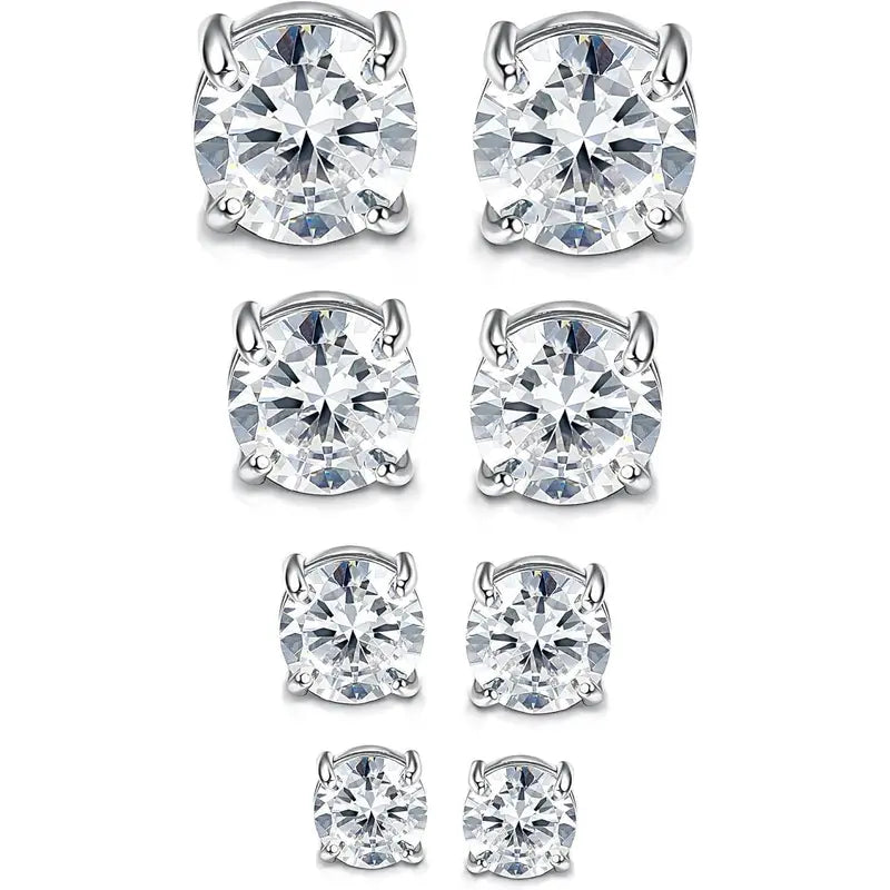 CASSIECA 2Pair Unisex Stainless Steel Magnetic Studs Earrings Set, Non Piercing Fake Piercing 5 8MM CZ Jewelry for Adults,Men's Accessories Sohochic