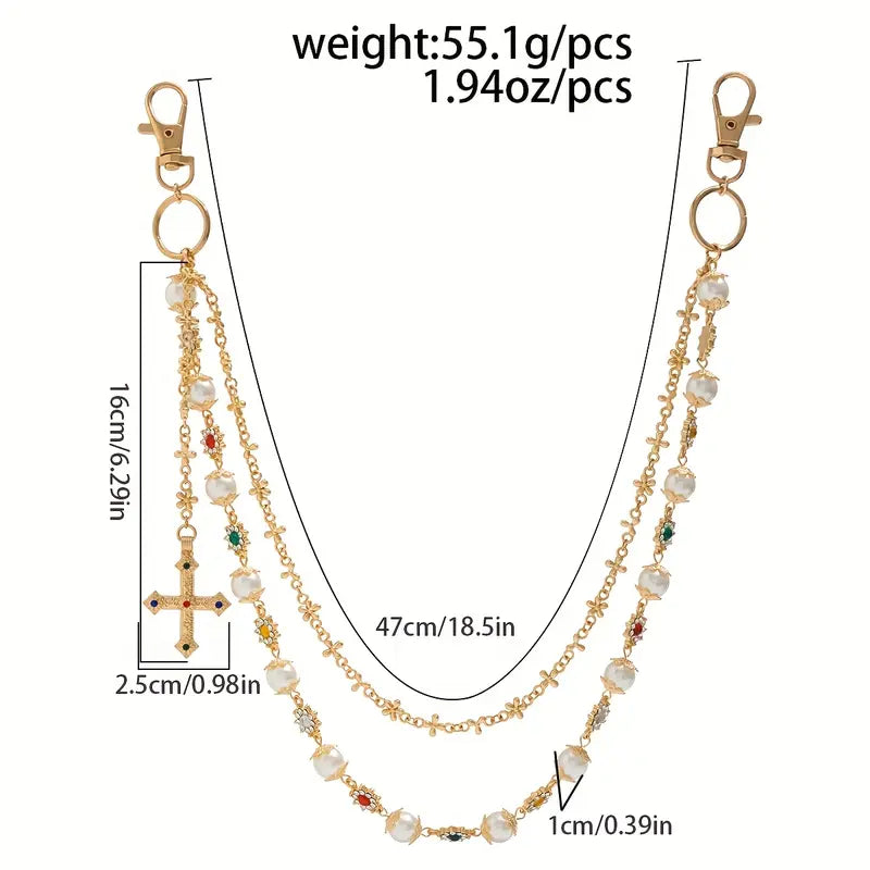 Men's Elegant Alloy Artificial Crystal Pendant Waist Chain - Casual Male Body Chain, Punk Keychain for Hip Hop Jeans, Daily Fashion Costume Jewelry for Valentine's Day, Easter Gifts