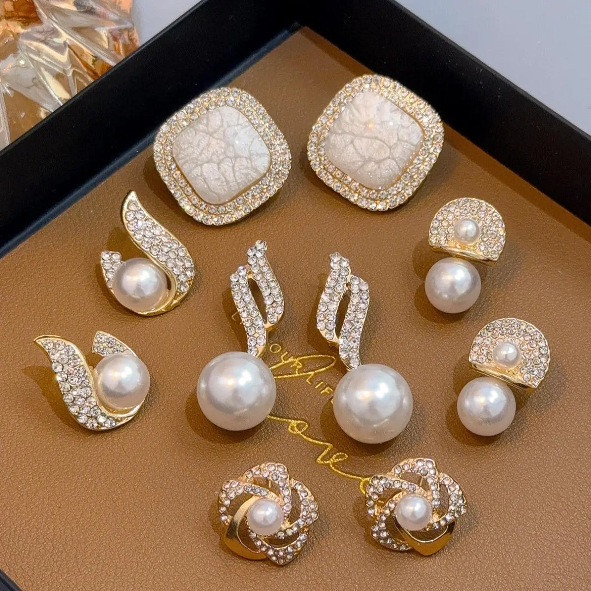 Elegant Faux Pearl & Rhinestone Jewelry Set, Fashion Jewelry for Party, Trendy All-match & Exquisite Jewelry for Birthday Gift, Fashionable Ear Studs Earrings, Shining Earrings, Unique Design Earrings, Stud Earring Sets, Jewellery