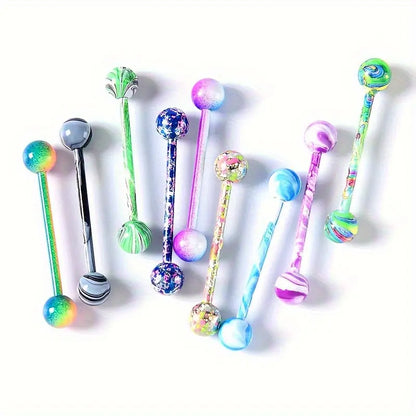 10PCS Colorful Nipple Piercing Jewelry Set Women Vibrant Stainless Steel Ball Barbell Tongue Rings Round Double Balls Barbell Nipple Piercing Body Jewelry Set