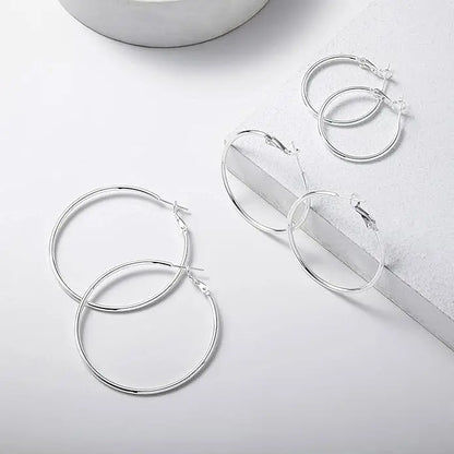 Women's Oversize Hoop Earrings Set - 3 Pairs (40mm, 50mm, 60mm) Thin Silver Big Hoops, Hypoallergenic Circle Earrings for Daily Wear, Fashionable Multi-Size Bold Design Accessories for Women