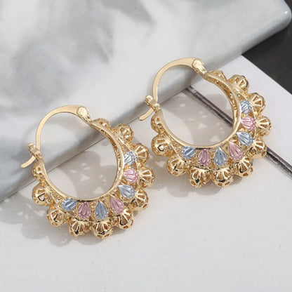 Mexican-style sunflower pattern gold-coloured hollow hoop earrings, hoop shape earrings, elegant party earrings, the perfect anniversary gift for mothers and couples, earrings jewelry