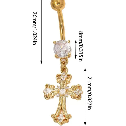 Elegant Cross Zircon Navel Ring, Body Piercing Jewelry, Unisex Daily Wear, Sexy Butterfly Pattern, Copper Material, All Seasons, Not Plated with Precious Metal, Body Jewellery