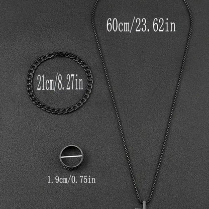 Men's Business Fashion Watch & Jewelry Set, Including Round Dial Watch, Chain Bracelet, Pendant Necklace and Ring, Trendy Versatile Exquisite Set for Birthday Gift
