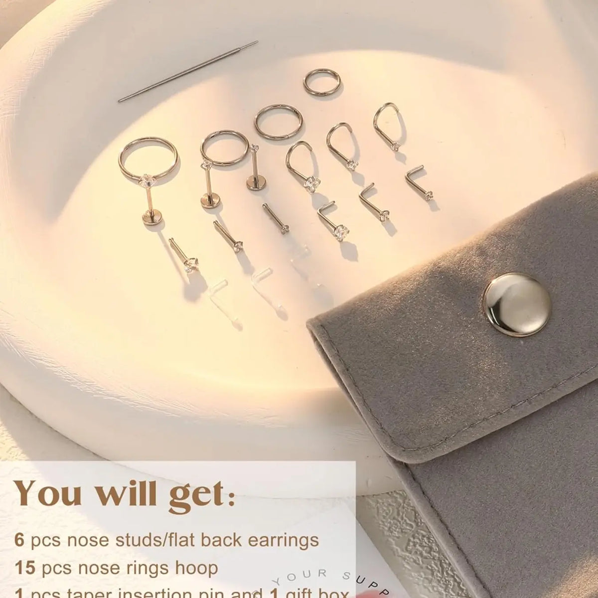 Gold Filled Nose Rings Studs Hinged Nose Hoops for Women Men: Body Piercing Jewelry 20G 18G 316L Surgical Stainless Steel Hypoallergenic Dainty Simulated Diamond L Shaped/Corkscrew/Straight/Push Back Nostril Piercing Jewelry with Rhinestone Nose Ring