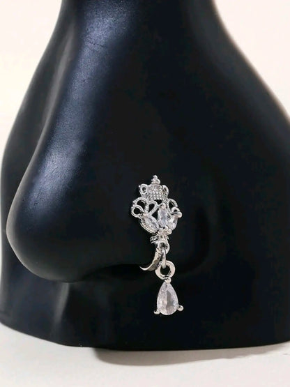 Bohemian Sexy Style Fake Nose Ring, Silver Color Cubic Zirconia, No Piercing Required, Fashion Hip Hop Accessory, Body Jewellery