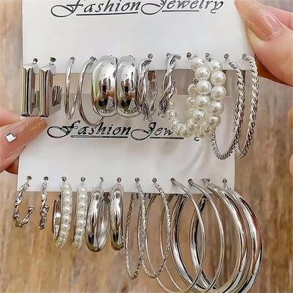 Silver Color Circle Shape Earrings Set 36 Pcs, Unique Design High-End Ear Cuffs for Women, New Year Fashion Trendy Round Earring Accessories, Fashionable Jewelry Accessories, Stylish Jewelry, Earring Hoops