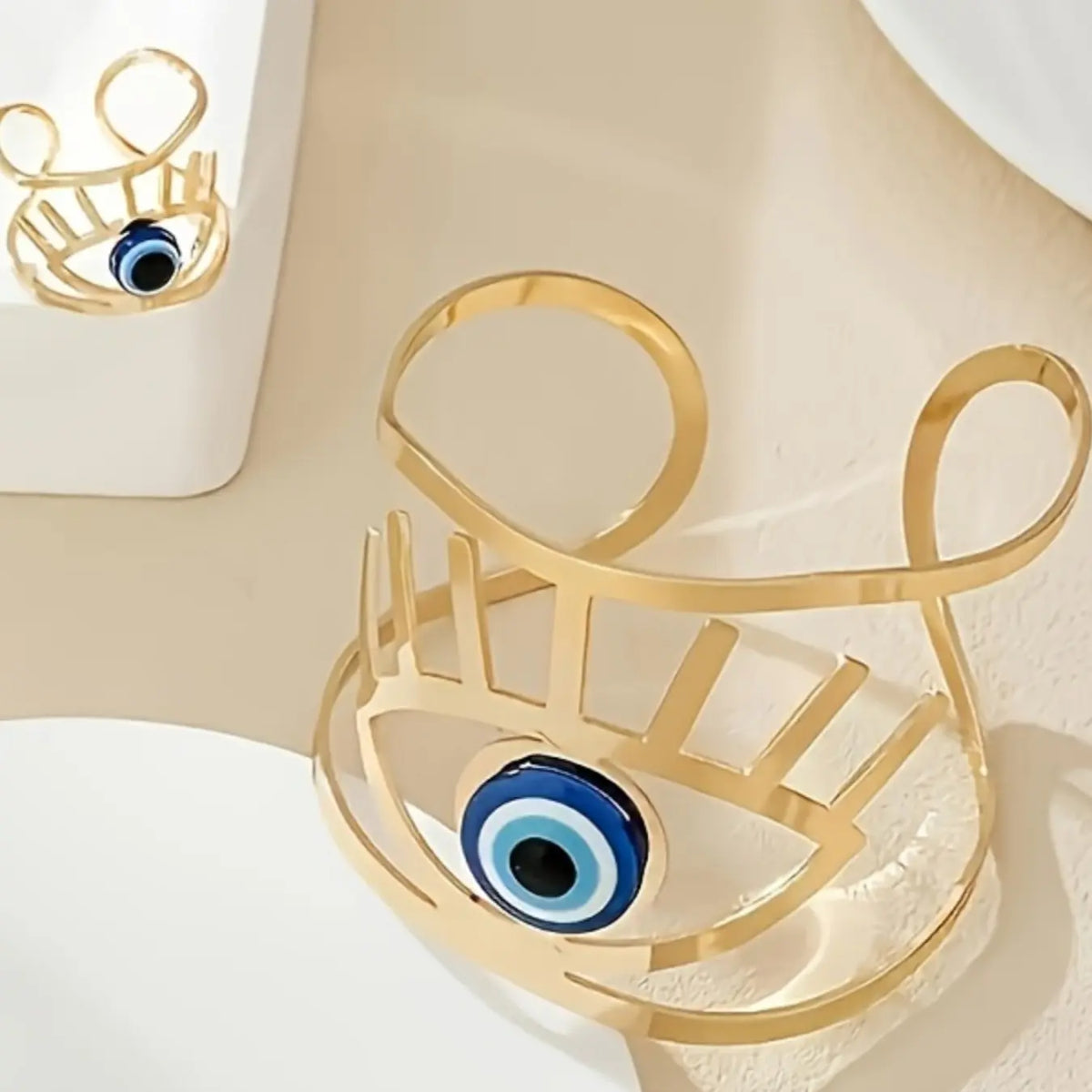 Boho Style Blue Eye Plated Bracelet & Ring Set, Bracelet Jewelry Sets, Spring Summer Versatile Maximalist Jewelry Fashion Accessory, Unisex Jewelry Gift, Perfect for Daily Wear