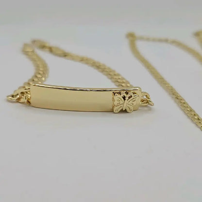 Butterflies' beautiful set of necklace with ID bracelet Cuban link style gold-plated fancy