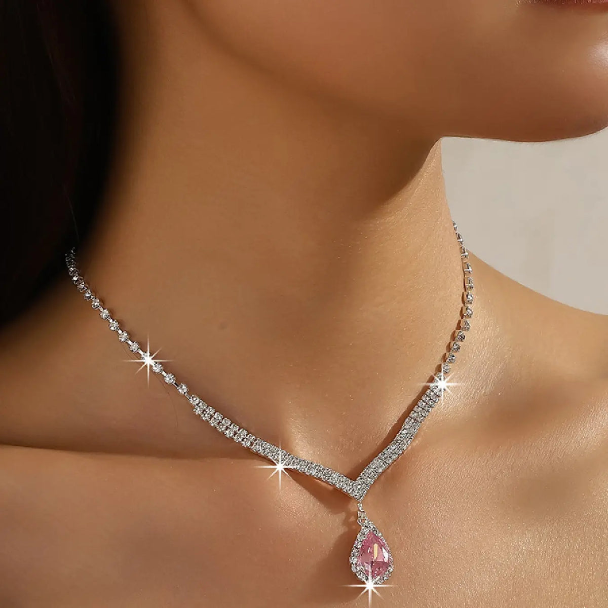 3 Piece Simple Waterdrop Zircon Necklace and Earring Set, Elegant Jewelry Sets for Women, Bridal Wedding Jewelry, Perfect for Weddings and Parties
