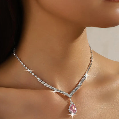 3 Piece Simple Waterdrop Zircon Necklace and Earring Set, Elegant Jewelry Sets for Women, Bridal Wedding Jewelry, Perfect for Weddings and Parties