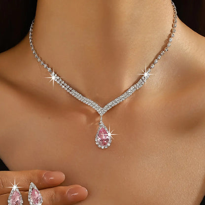 3 Piece Simple Waterdrop Zircon Necklace and Earring Set, Elegant Jewelry Sets for Women, Bridal Wedding Jewelry, Perfect for Weddings and Parties