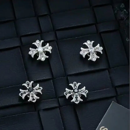 Unisex Gothic Studded Cross 1 Pair Earrings - Vintage Punk Alloy Rhinestone Emo Jewelry, Lightweight Dark Style Casual Shining Streetwear Studs, Women's Party & Daily Accessories