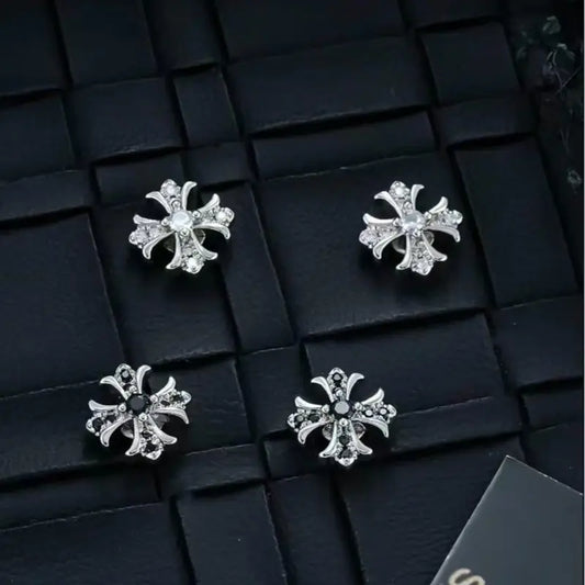 Unisex Gothic Studded Cross 1 Pair Earrings - Vintage Punk Alloy Rhinestone Emo Jewelry, Lightweight Dark Style Casual Shining Streetwear Studs, Women's Party & Daily Accessories