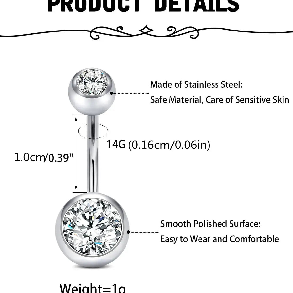Rhinestone Decorated Navel Ring, Belly Button Rings, Navel Piercing Jewelry, Stainless Steel Body Jewelry, Body Jewellery for Women & Men, Daily Clothing Decor