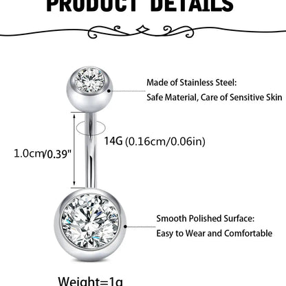 Rhinestone Decorated Navel Ring, Belly Button Rings, Navel Piercing Jewelry, Stainless Steel Body Jewelry, Body Jewellery for Women & Men, Daily Clothing Decor