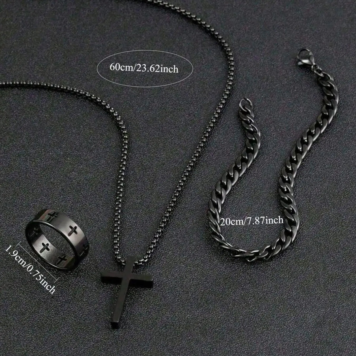 3pcs Teen Fashion Multi-Functional Stainless Steel Jewelry Accessories Set, Trendy Jewelry Set, Cross Necklace Bracelet Ring, Perfect Gift, Jewellery Gift Set, Jewelry for Teens