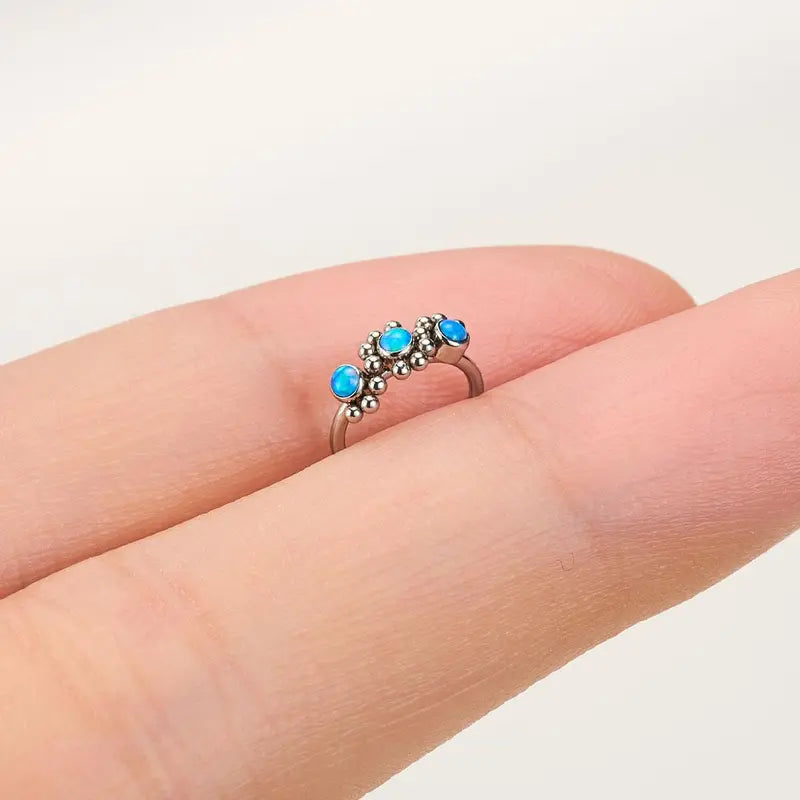 OUFER BOHO Style Triple Blue Opal 20G Hinged Segment Nose Hoop Nose Ring