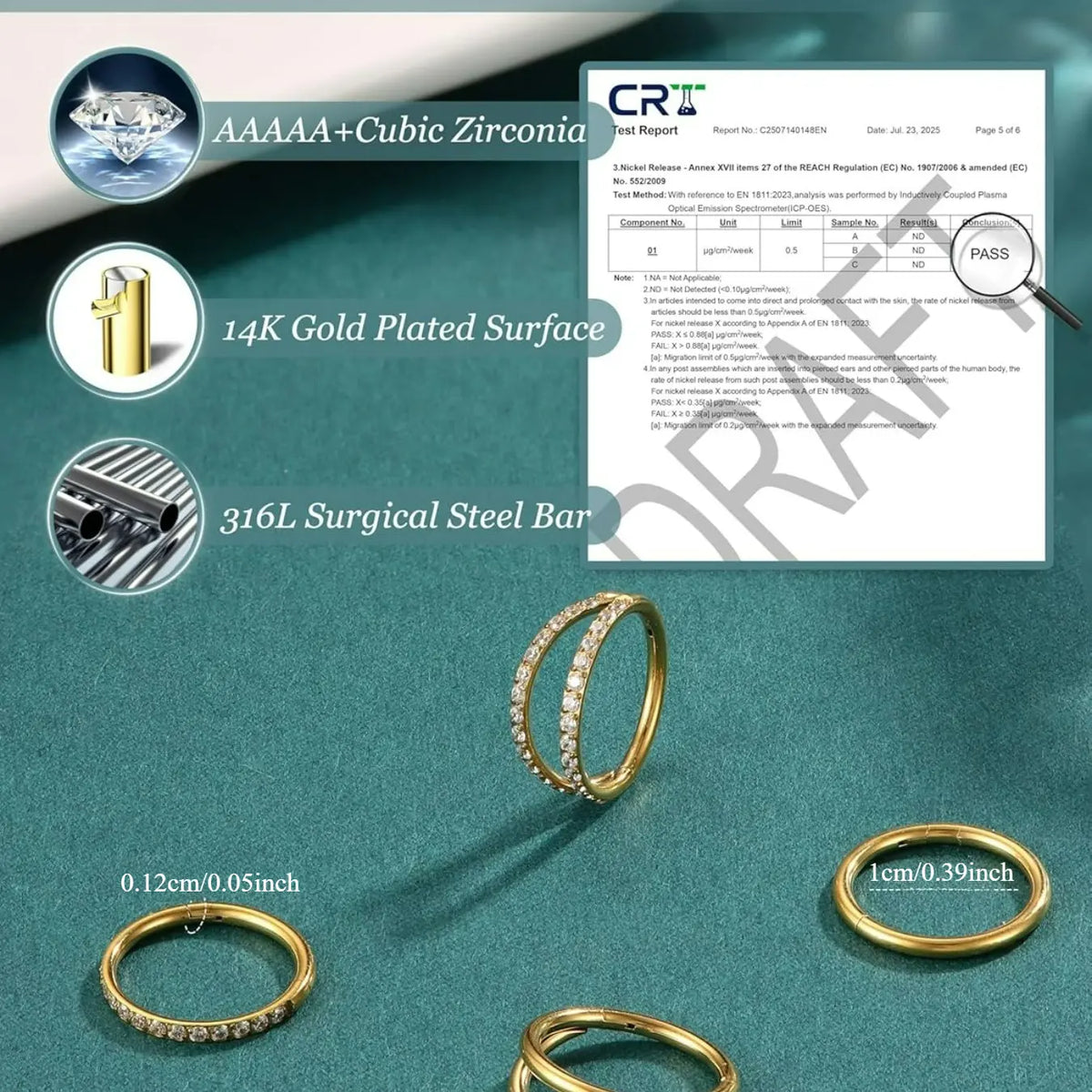 4PCS 18G Nose Rings Hoops Nose Jewelry, Surgical Steel Earrings Tragus Septum Piercing CZ Clicker Ring, Hinged Segment Conch Lip Cartilage Double Hoops 8mm 10mm for Women Men