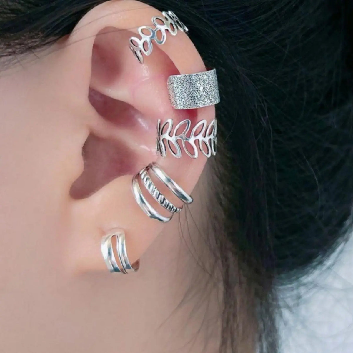 Leaf & Texture Metal Design Cuff Earrings Set, Ear Cuffs Non Piercing, Fashionable Fake Earrings for Women & Girls, Trendy All-match & Exquisite Jewelry for Birthday Gift, Earrings for Women, Fashionable Jewelry Accessories