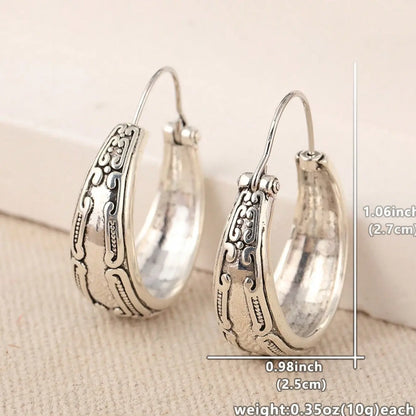 Bohemian Earrings, Silver Color Women's Earrings, Handmade Earrings, Gift for Her, Textured Silver Earrings, Fashion Jewelry, Stylish Jewelry, Hoop Shape Earrings, Fashionable Hoop Earrings, Hoops Shape Earrings