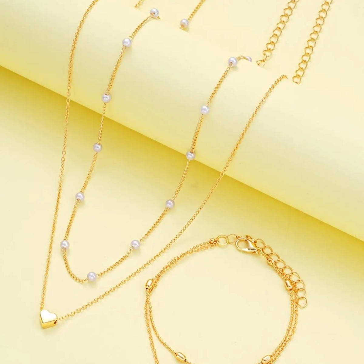 Mother's Day Gift Women's Elegant Faux Pearl Decorated Heart Design Jewelry Set, Trendy Exquisite Necklace & Bracelet, Chic Jewelry Set As Gift for Girlfriend, Fashionable Jewelry Set, Jewellery Gift Set, Heart Shine Set