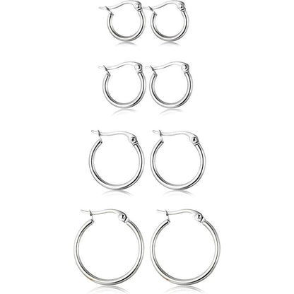 CASSIECA 4Pair Stainless Steel Earring Stack Set Hypoallergenic Gold Plated, Silver, Lightweight Classic Hoop Earrings, 10MM 20MM Huggie Hoops Fashion Jewelry Accessories for Summer Sohochic