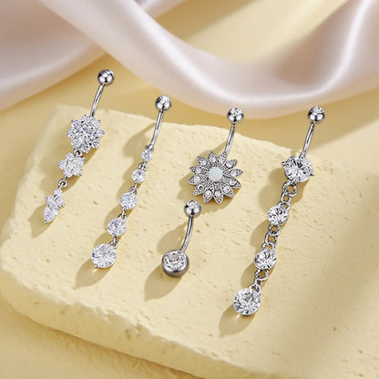 Women's Belly Button Rings Set, Navel Ring, Artificial Zircon Flower Design, Fashion Jewelry for Party & Vacation Wear, Body Piercing Accessories, High Quality Jewelry, Body Jewellery