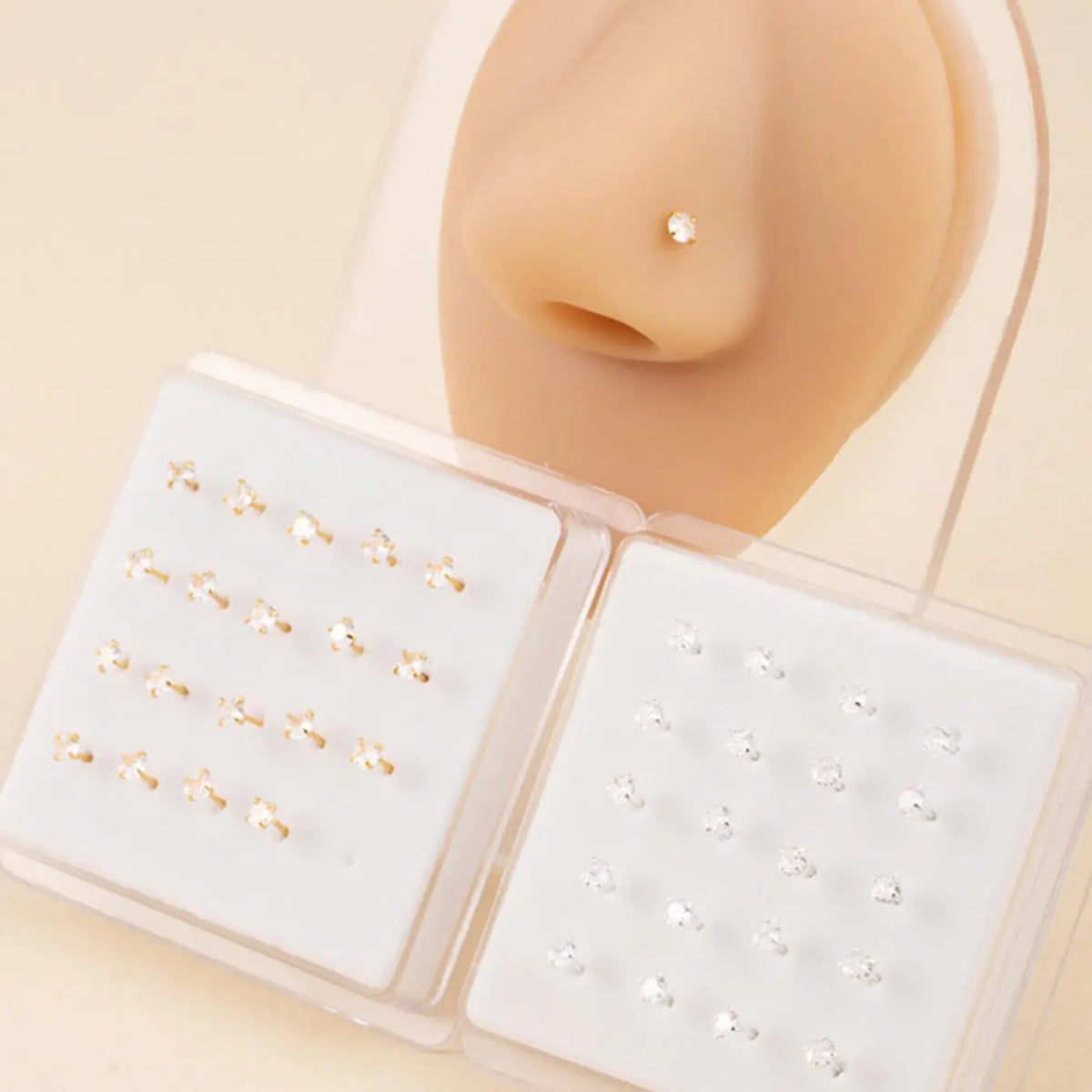 Unisex 20-Piece Copper Zirconia Nose Stud Set, Fashionable Nose Piercing Jewelry, Trendy Body Piercing Accessories, Chic Body Jewelry