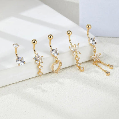 Women's Elegant Rhinestone Decorated Belly Rings, Navel Piercing Jewelry, Trendy Belly Button Jewelry, Fashion for Daily Wear & Party, Versatile Exquisite Jewelry, Ideal Birthday Gift, Belly Piercings