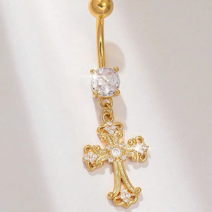 Elegant Cross Zircon Navel Ring, Body Piercing Jewelry, Unisex Daily Wear, Sexy Butterfly Pattern, Copper Material, All Seasons, Not Plated with Precious Metal, Body Jewellery