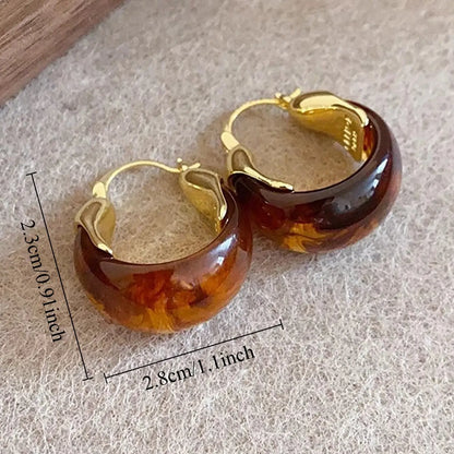 French Vintage Maroon Resin Round Earrings, Circle Shape Earrings, Vintage Statement Earrings, Elegant Lady Party Jewelry, Casual Daily Wear, Unique Design, Perfect Gift, Versatile High Quality Earrings