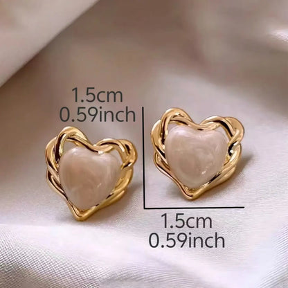 Vintage Round Faux Pearl Shell Drop Heart Shape Earrings, 4 Pairs/set, Earring Pack, Earring Stacking Set, French Style Design, Ideal for Everyday & Special Occasions, Versatile Accessory, Exquisite Jewelry Gift, Earring Stacks