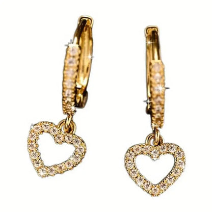 1 Pair Golden Cubic Zirconia Earrings Luxurious Women Charm Heart Drop Dangle Earrings Wedding Engagement Party Jewelry Birthday Valentine'S Day Gifts