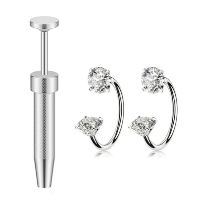 2pcs Horse Shoe Nose Rings/Studs 16G Internal Threaded Stainless Steel Alloy CZ Nose Rings, Body Piercing Jewelry, Includes Piercing Tool, Suitable For Lip, Eyebrow, Ear Cartilage, Earlobe, Nose Piercing