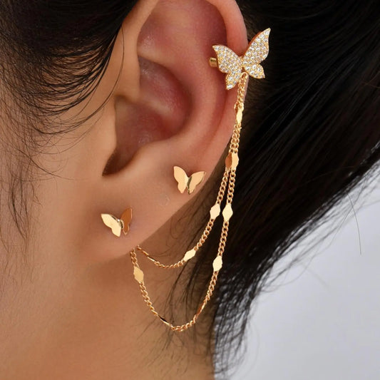 Fashion Tassel Design Dangle Earrings, Butterfly Design Stud Earrings, Casual Jewelry for Women