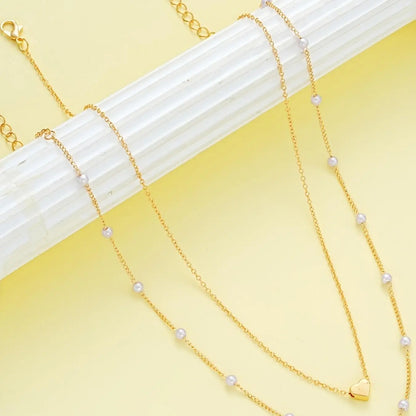 Mother's Day Gift Women's Elegant Faux Pearl Decorated Heart Design Jewelry Set, Trendy Exquisite Necklace & Bracelet, Chic Jewelry Set As Gift for Girlfriend, Fashionable Jewelry Set, Jewellery Gift Set, Heart Shine Set
