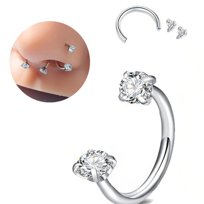 2pcs Horse Shoe Nose Rings/Studs 16G Internal Threaded Stainless Steel Alloy CZ Nose Rings, Body Piercing Jewelry, Includes Piercing Tool, Suitable For Lip, Eyebrow, Ear Cartilage, Earlobe, Nose Piercing