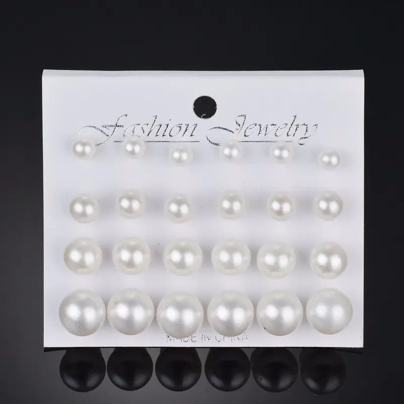24PCS Elegant Women Faux Pearl Ear Studs 12-Pairs Vintage Handmade Pearl Earrings Set Bohemian Mixed Size Cartilage Piercing Studs Earrings Set