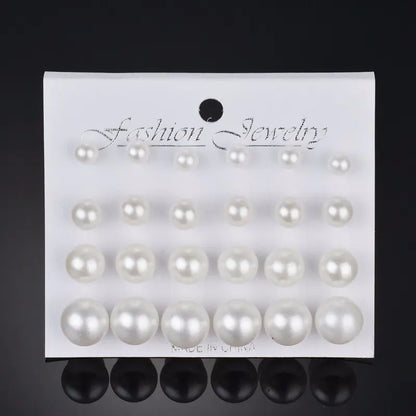 24PCS Elegant Women Faux Pearl Ear Studs 12-Pairs Vintage Handmade Pearl Earrings Set Bohemian Mixed Size Cartilage Piercing Studs Earrings Set