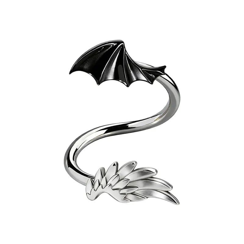 OUFER 16G 316L Stainless Steel S-Shaped Unisex Cartilage Ring - Hypoallergenic Gothic Edge Dark Bat Motif Snakebite Piercing Jewelry with Black Bat Wing Charms
